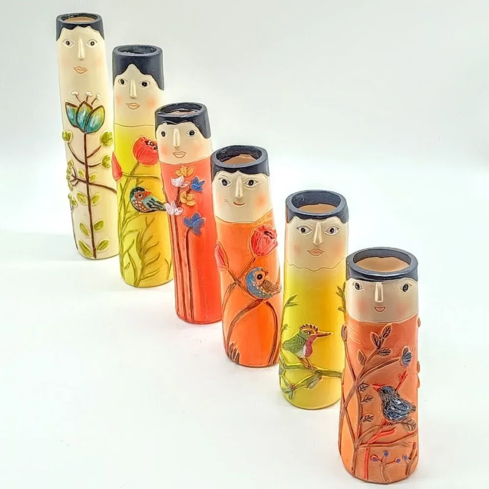 Set of 6 Hand-Painted Bohemian Family Bud Vases